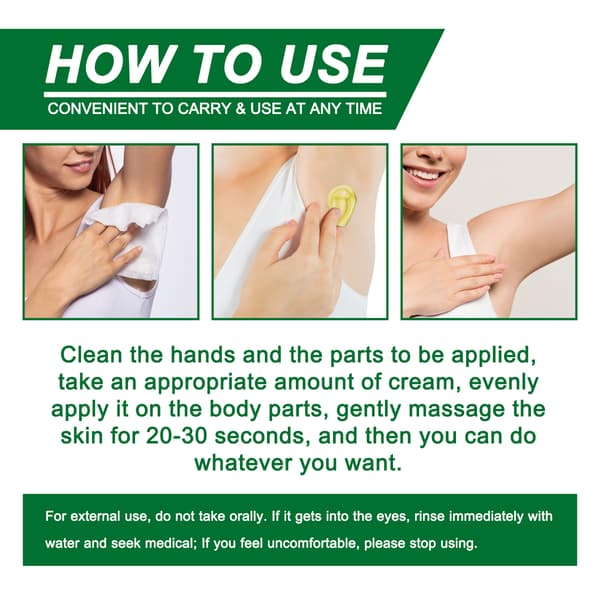 Deodorantcreme til underarme til rensende, deodoriserende og antiperspirant kropspleje.
