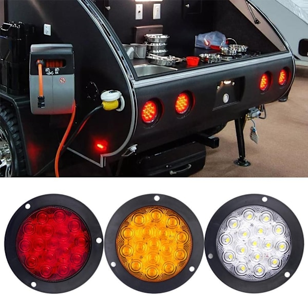4 tum 16 LED Bakljus Bromsljus Rund Bakre Lampa Blinkers Stopp Varningsljus Backljus För U2Y7 Red One size 2pcs
