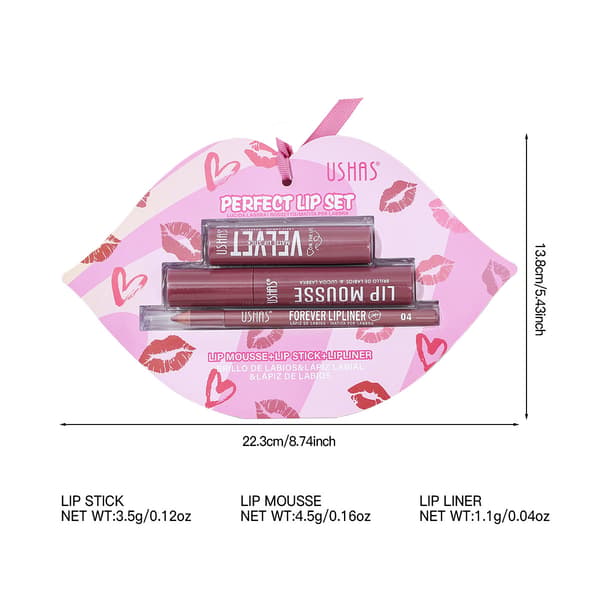 Gold Series Læbestift + Lipgloss + Læbeblyant Læbemakeup Sæt Mat US002