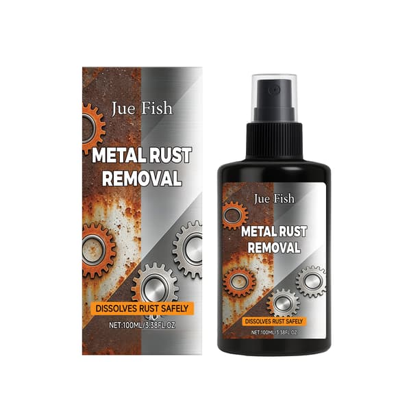 Metalrustfjerner, opløser rust på metaloverflader og efterlader dem rene og skinnende; multifunktionelt rengørings- og rustfjernelsesmiddel.