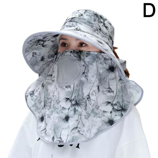 Chiffong Landskap Andningsbar Ansiktssköld Solhatt med Stor Brätte Gray One size