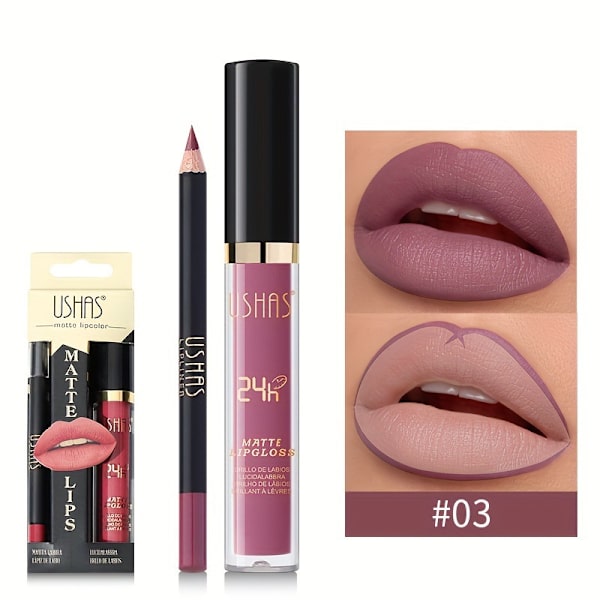 Lipgloss + læbeblyant sæt, mat læbestift, makeup, lipgloss CS386A+B