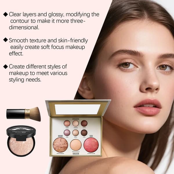 Makeup-palettset för vardagslook - Highlighter, ögonskugga, rouge + konturering