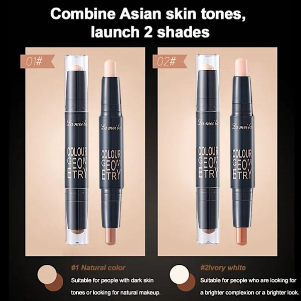 Dubbelsidig Highlighter Contouring Stick Näskontur Highlight Powder Stick M4V0 01# dark brown + natural color 3.6g