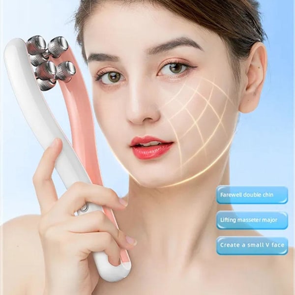 EMS Ansiktslyft Roller RF Dubbelhaka V Formad Massager Ansikte F0J8 pink One-size