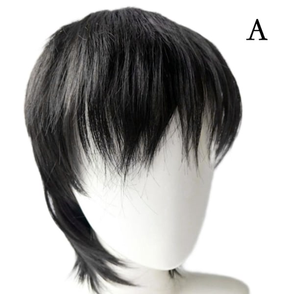 Wolftail Hårfäste Retro Peruk Man Center Bangs Full Wigs w F7P8 х black 1pcs