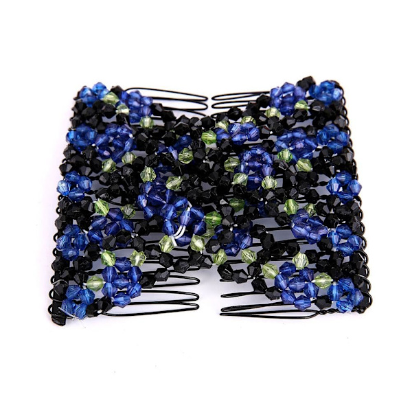 Hårkam Elastiska Pärlstavs Hårspännen med Blomma för Kvinnor Flickor, Hårknut Stretchande Sidoklämmor Enkla Hårkamsmakare, Blue One size