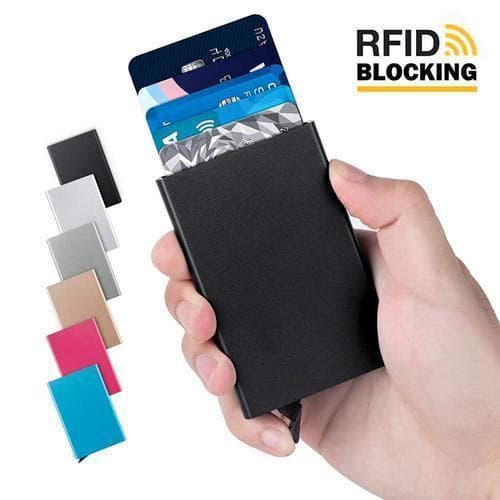Ponnahduskorttikotelo RFID-signaalin estolla, musta