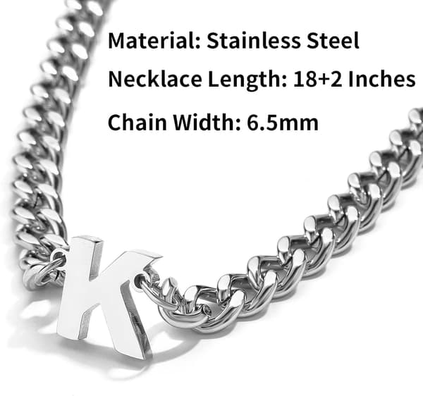 Silver Initial Cuban Link Kedjehalsband för Pojkar, Män, Kvinnor