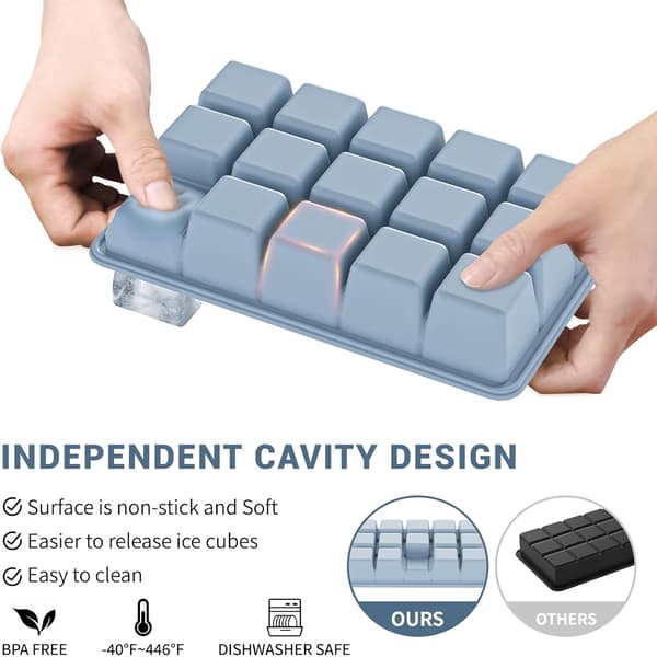 Silikonisbitbricka 3-pack - LÄTTFRIGÖRANDE isbitsbricka med lock, BPA-fria isbitsbrickor för frys, isbitsform för cocktail, whisky (blå+rosa)