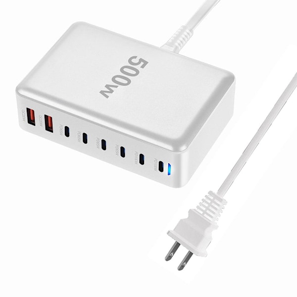 HFLWYWD USB-C Laddare, 200W 6-Port USB Laddningsstation Hub Snabb Black UK