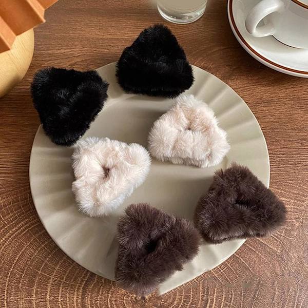 Hårklämmor med kattöron, luddiga triangelhårklämmor, små halkfria käkklämmor( White One size