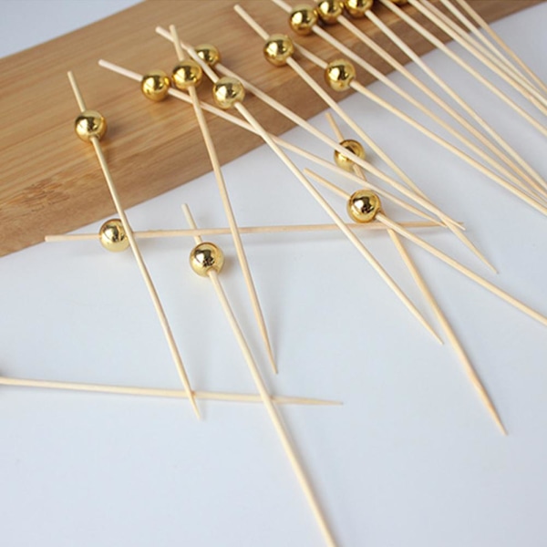 Cocktailpinnar med guldpärla, bambu aptitretare tandpetare J4W0 UK-lager. goldB 25pcs