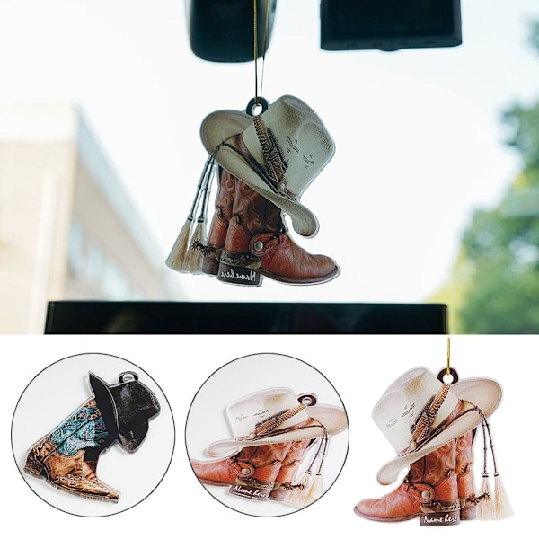 Boots och hatt Cowboy & Cowgirl Flat Acrylic Car Ornament. black One-size