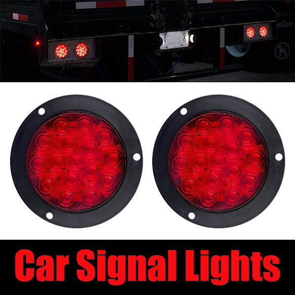 4 tum 16 LED Bakljus Bromsljus Rund Bakre Lampa Blinkers Stopp Varningsljus Backljus För U2Y7 Red One size 2pcs
