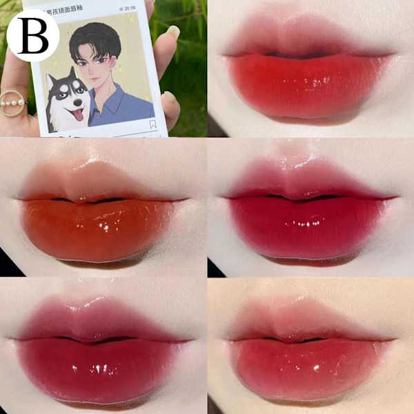 Läppglansset Matte Röd Ton för Läppar Makeup Varaktig Vatten Spegel Canine Mirror Set one size