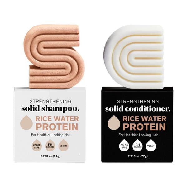 Stärkande schampo- och balsamtvål med risvattenprotein