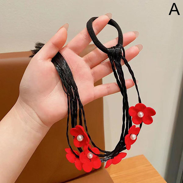40cm Söt Tjej Färgglad Peruk Hårrep Prinsessa Fläta Hästsvans Elastiskt Hår O6B7 red one-size