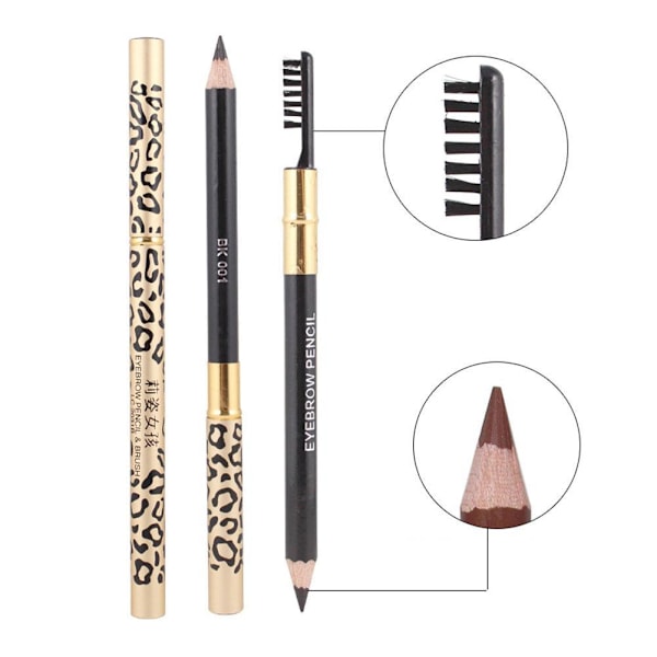 Sexig Leopard Dubbelhuvud Ögonbryn Penna Pensel Makeup Natural Pro brown 8g