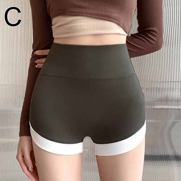 Fitnessbyxor Sport Yoga Shorts Hög Midja Tvåfärgade Sport Brown M