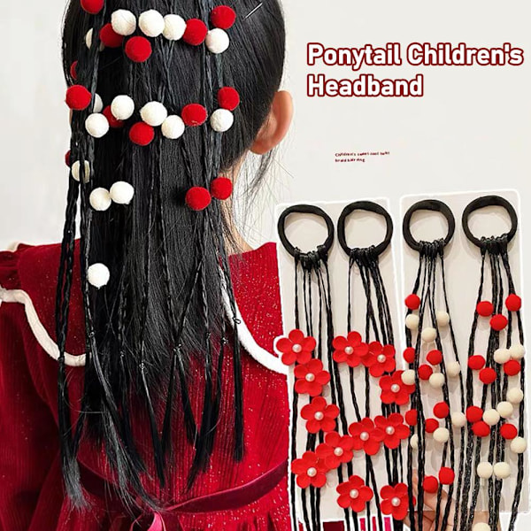 40cm Söt Tjej Färgglad Peruk Hårrep Prinsessa Fläta Hästsvans Elastiskt Hår O6B7 red and white one-size