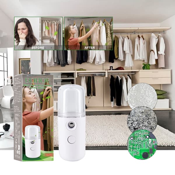Mini rejse-renseri og aromaterapi-diffuser: dufter tøj, fjerner lugt, frisker luften op, bærbar til rejser.