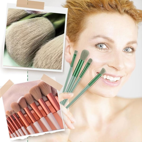 8/13 st Makeup Borste Set Mjuk Päls Makeup Borstar Lämplig För Att Vara Apricot Leather Bag 8pcs