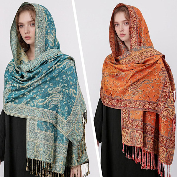 Pashmina Hijab Sjalar Paisley Bandana Halsduk med Tofs Mjuk Hij BrownB One size