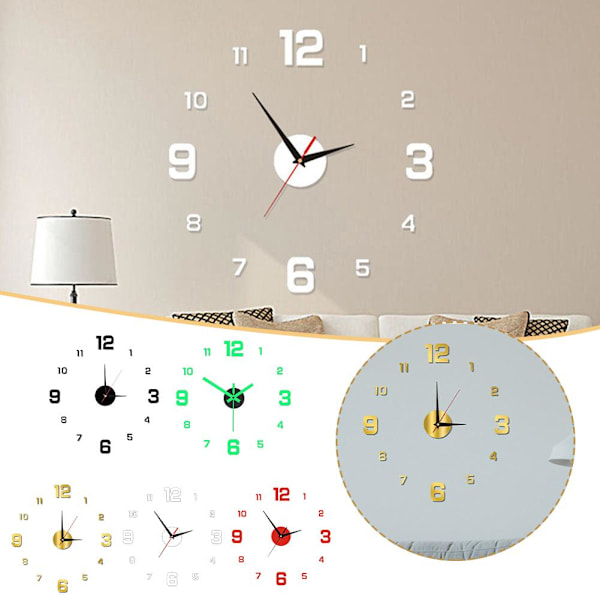 Luminous Digital Klockväggsdekal Klocka Tyst Väggklocka Hem red 1set