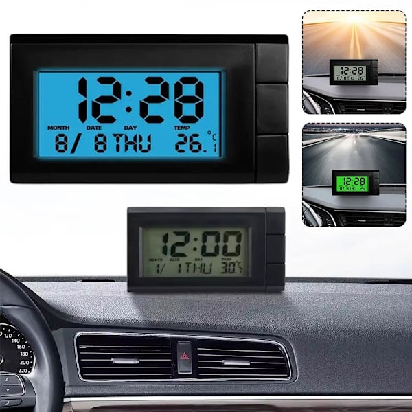 GHRYTY 2 i 1 Digital Biltermometer Klocka, Mini Digital Klocka för Bilinstrumentbräda, Elektroniska Klockor med Fäste, Universal LCD för Fordon  green 1pcs