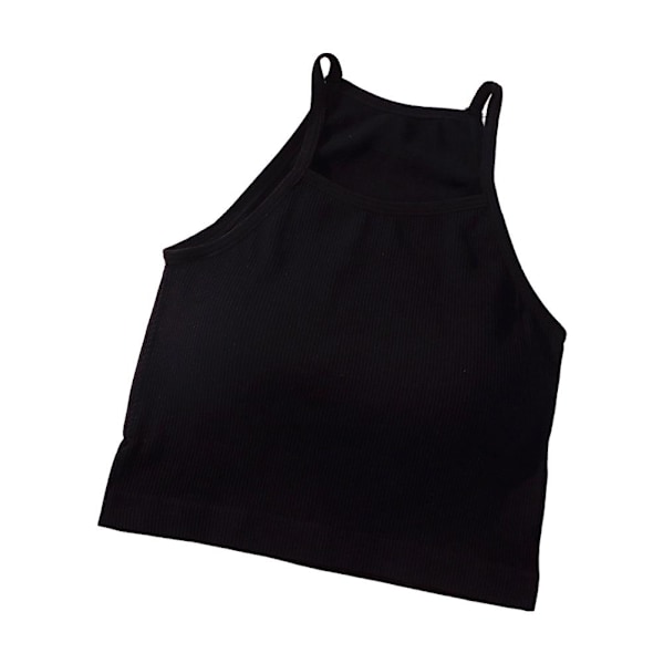 Tanktopp för damer, tråd, avslappnad crop-top med bröstvaddering, randig, ärmlös, het A0 Black onesize