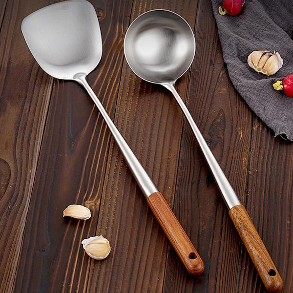 Wokspatel och slevset, 43 cm köksredskap i stål Hot з{ яη л⭐ S1D8 Silver+log colorB Spoon
