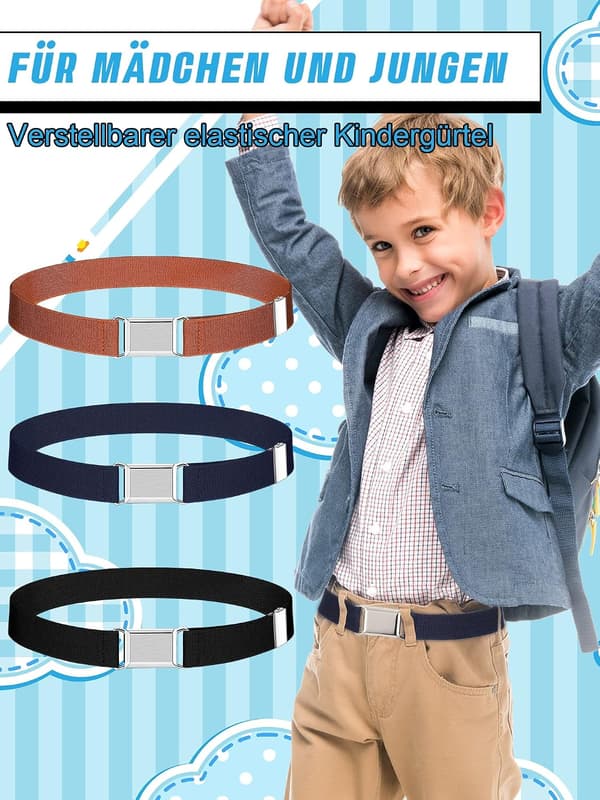 Elastisk barnebelte - Tøyelig justerbart belte for barn (3 STK)