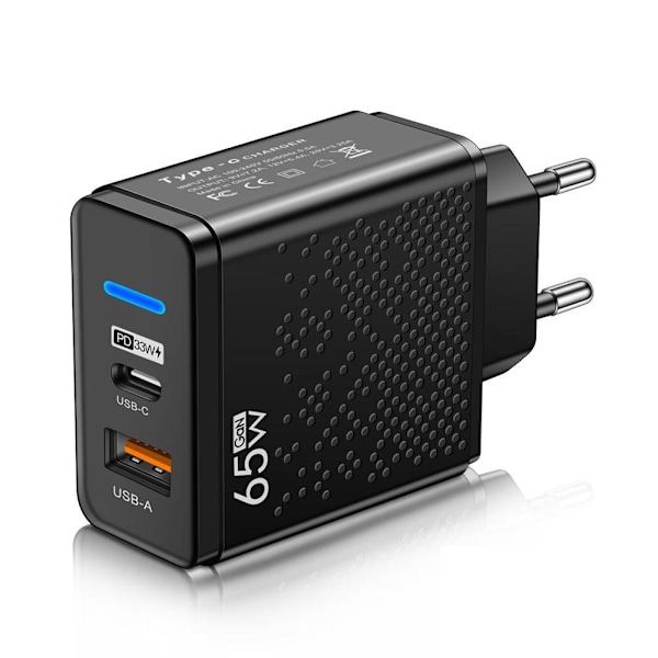 30W USB + 35W PD 2-ports USB-C väggladdare för iPhone black EU PLUG