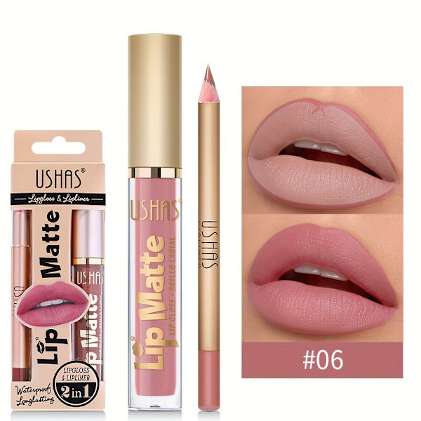 Lipgloss + lipliner + leppefarge + leppestift + langvarig leppepomade CS424A+B