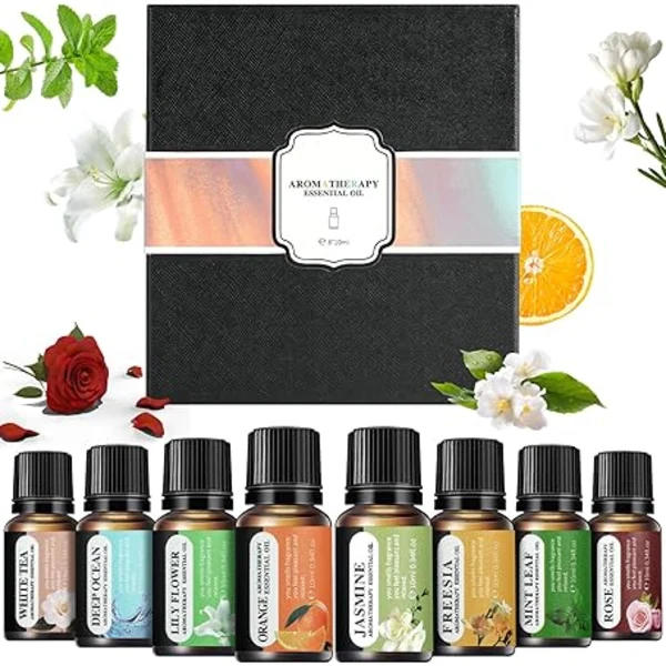 Eteriske oljer sett, 8 x 10 ML duftoljer gave, vannløselige duftoljer for diffuser, luftfukter