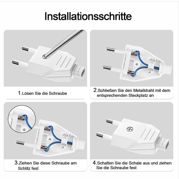 Europlugg og flat 4 strømkontakter 220 V Schuko hvit