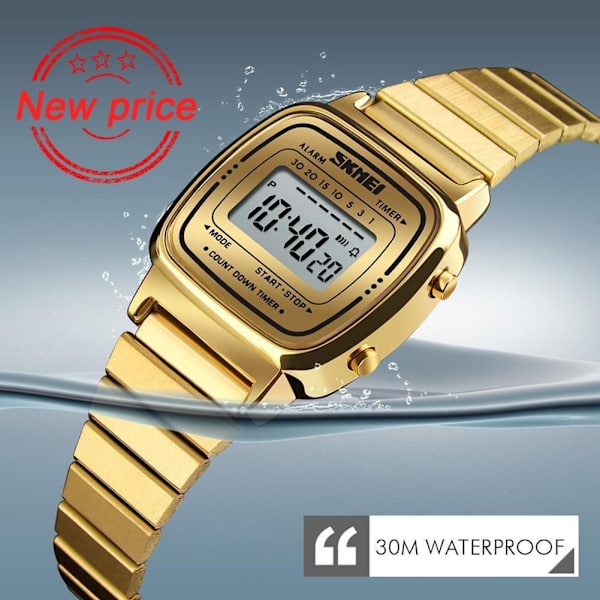 SKMEI Mode Dam Herr Business Digital Klocka Sport Stål Rostfritt Datum Casual Gåva Q3H3 Gold One size