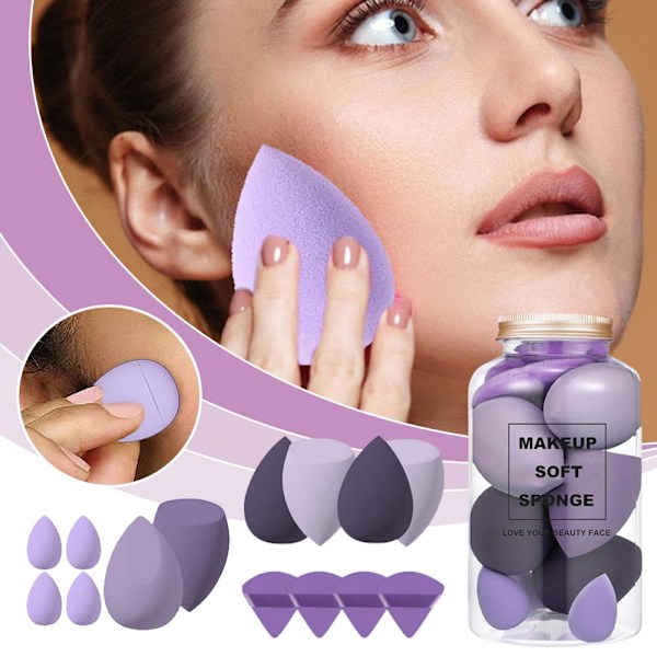 14-delad Makeup-svampset med förvaringsburk  Makeup-svamp Finger Pu Purple 14pcs