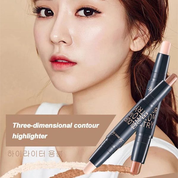 Dubbelsidig Highlighter Contouring Stick Näskontur Highlight Powder Stick M4V0 01# dark brown + natural color 3.6g