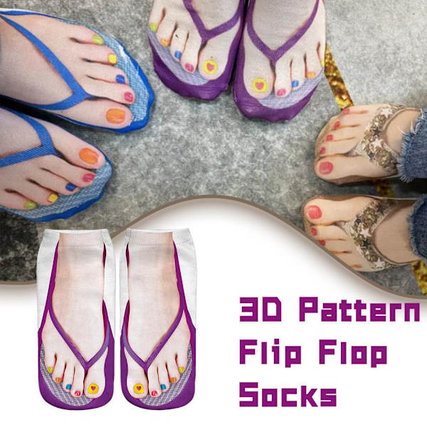 Söta 3D-tryckta strumpor med fotavtryck för kvinnor, Kawaii låga ankelstrumpor för damer, bomullsstrumpor, roliga och kreativa vardagsstrumpor, flip-flop-strumpor B One Size