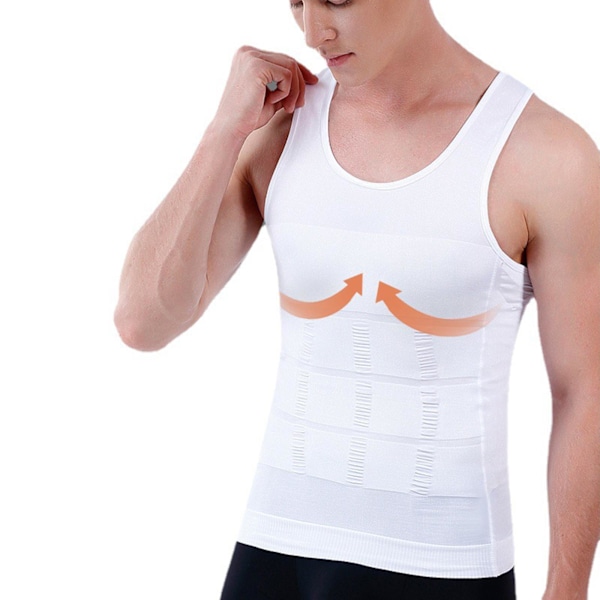 Herr Slimmande Stretchig Shapewear Väst Skjorta Sport Kompression white S