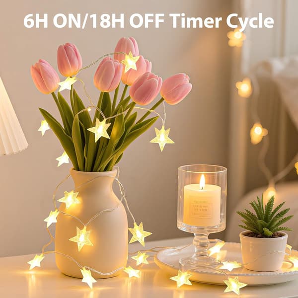 Oppladbare stjernelys, 5,2 m 50 LED-stjernefeelys batteridrevet med 8 moduser og timer, blinkende julelys for soveromstelt veranda