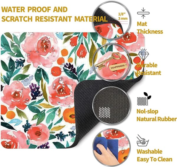 Firkantet musematte med akvarell roseblomstdesign (9,5 x 7,9 tommer)