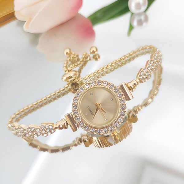 Ny Trendig Rund Damklocka med Justerbart Armband Rose Golden Green