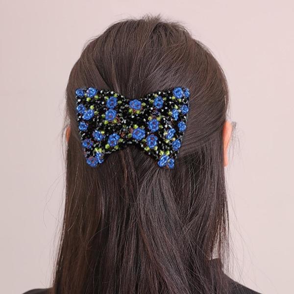 Hårkam Elastiska Pärlstavs Hårspännen med Blomma för Kvinnor Flickor, Hårknut Stretchande Sidoklämmor Enkla Hårkamsmakare, light Blue One size
