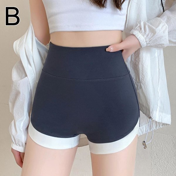 Fitnessbyxor Sport Yoga Shorts Hög Midja Tvåfärgade Sport Gray XL