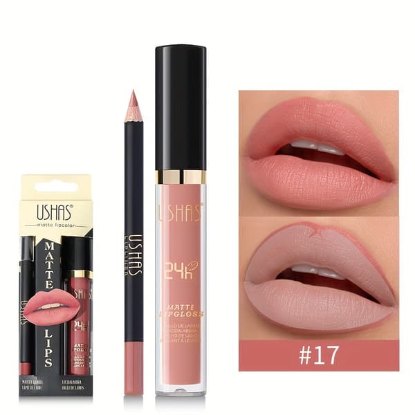 Lipgloss + læbeblyant sæt, mat læbestift, makeup, lipgloss CS386A+B