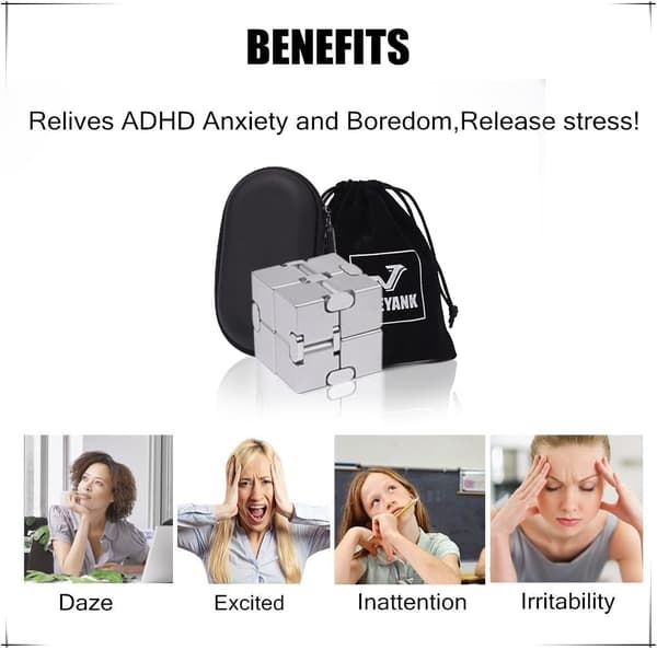 Fidget Cube Ny Version Fidget Fingerlegetøj - Metal Infinity Cube Prime til Stress- og Angstdæmpning/ADHD, Ultra Holdbare Sensoriske Gaver til Voksne og