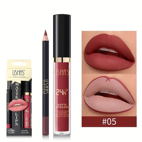 Lipgloss + læbeblyant sæt, mat læbestift, makeup, lipgloss CS386A+B